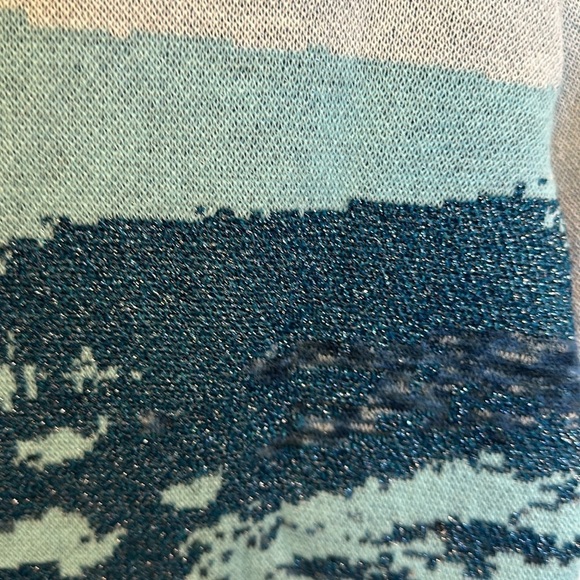 J Crew white/teal print/metallic threads 3/4 quarter sleeve crew neck size XS - Picture 4 of 4